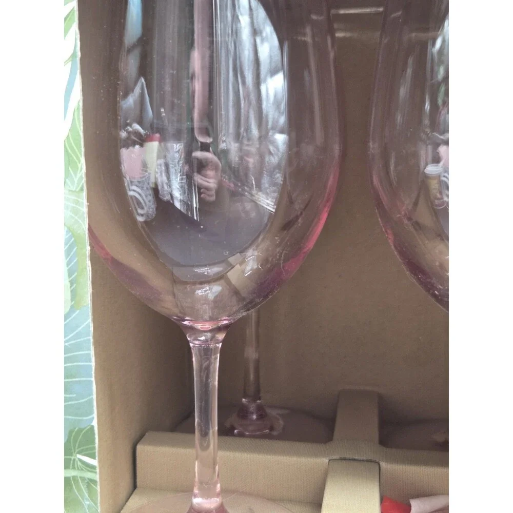Set Of 4 Tommy Bahama Shatterproof BPA Free Wine Glasses Pink